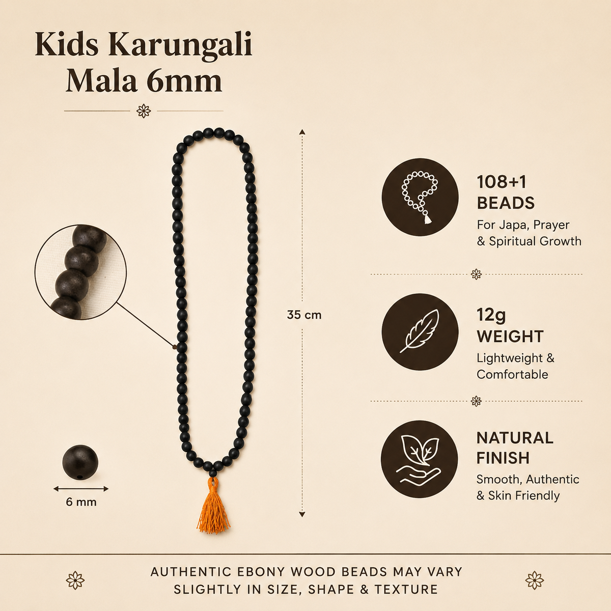 108+1 Divya Karungali Mala – 6mm
