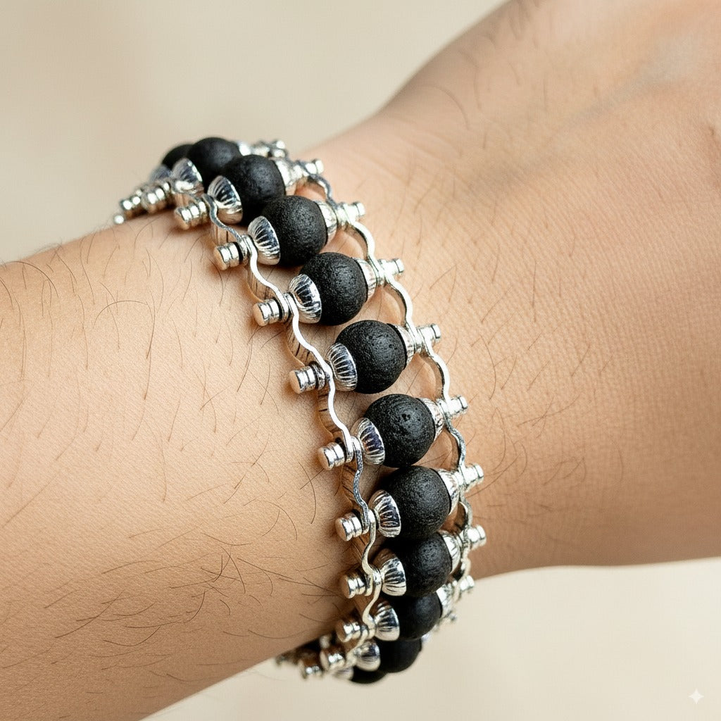 Silver Plated Karungali Bracelet – Modern