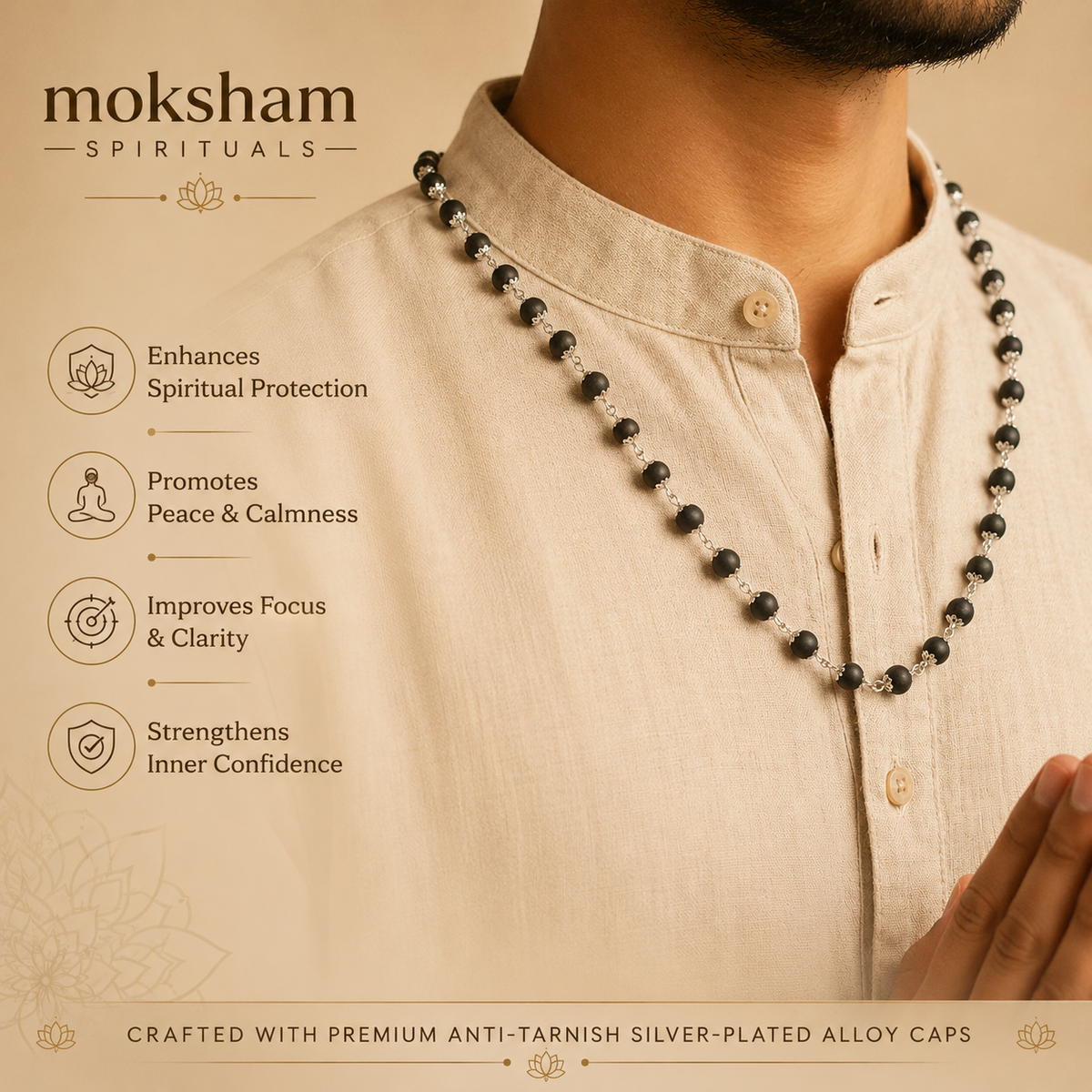 Silver Plated Karungali Mala – 54 Beads