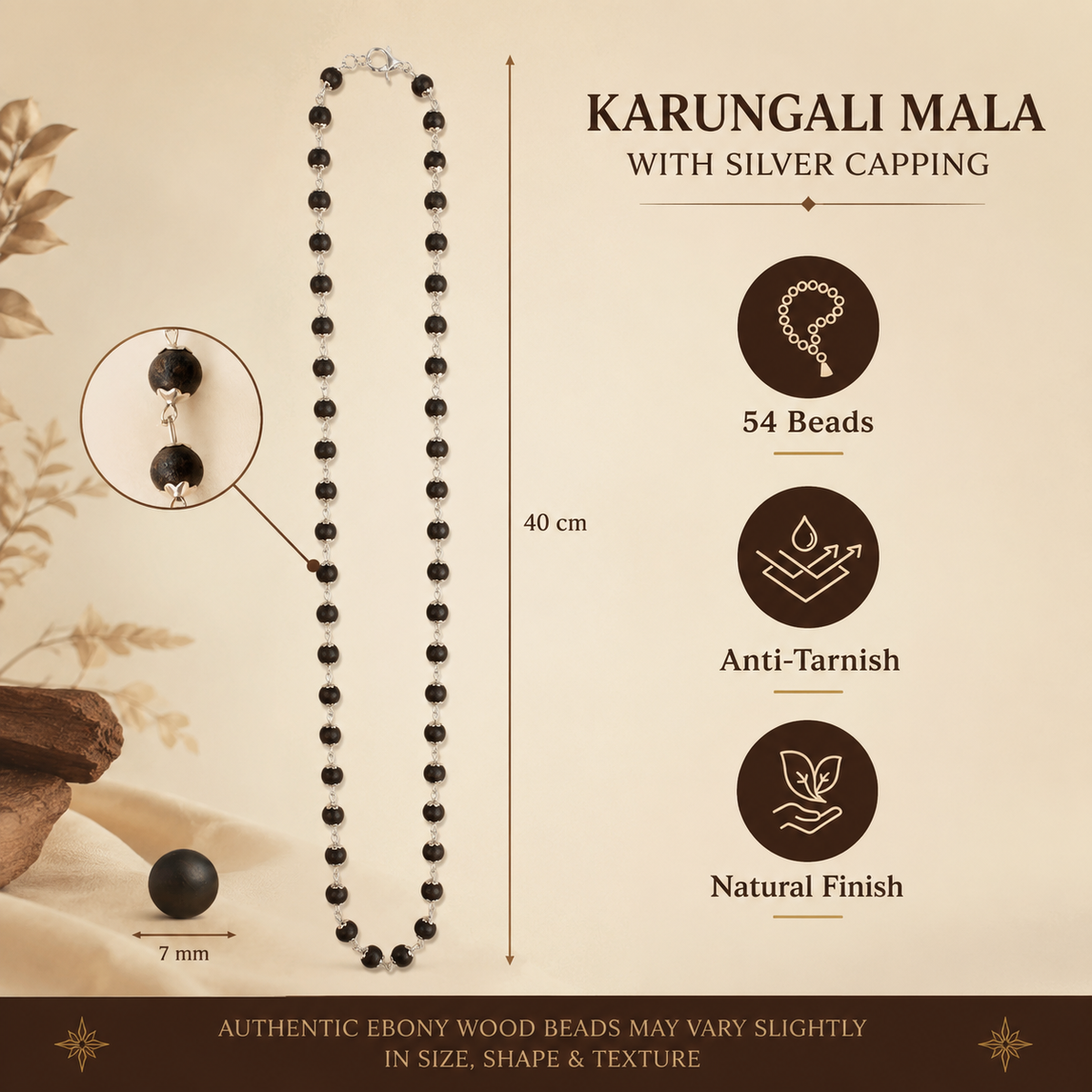 Silver Plated Karungali Mala + Bracelet Combo